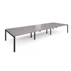 Adapt sliding top triple back to back desks 4800mm x 1600mm - Black frame and grey oak top