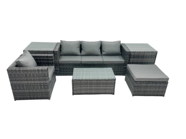 Fimous Outdoor Coffee Table Sofa Set with Side Table Big Stool in Dark Grey Dark Grey Unisex