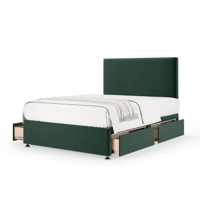 Bedmaster Bedmaster Plush Velvet 4 Drawer Divan Base And Plain Headboard in Emerald Size: Super King Emerald Super King Unisex 7867871278708