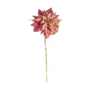 Pack of 3 Festive Blush Faux Poinsettia with Gold Stem Pink