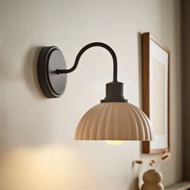 Valuelights Bourton Matte Black Wall Light With Ribbed Dome Shade