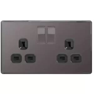 BG Black Nickel 13A 2 Gang Double Pole Switched Socket - Black