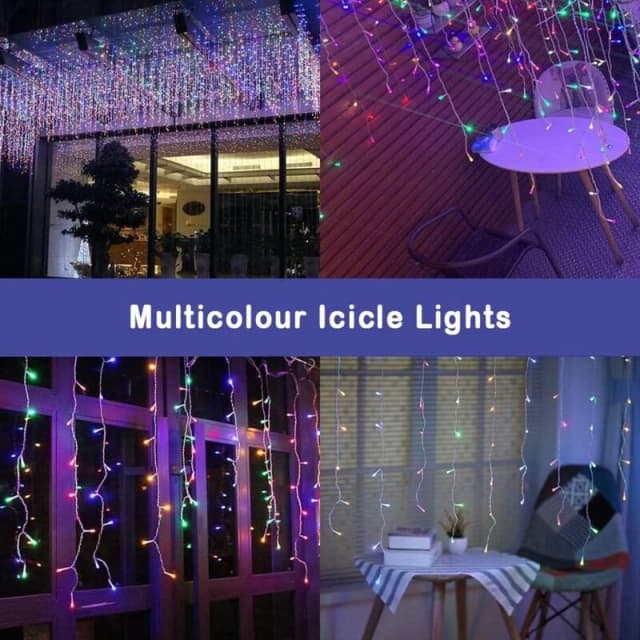 Shatchi 720 Multicolour White ICICLE LED Lights Clear Cable with 8 Effects Multifunction Auto Memory Indoor/Outdoor Christmas Multi