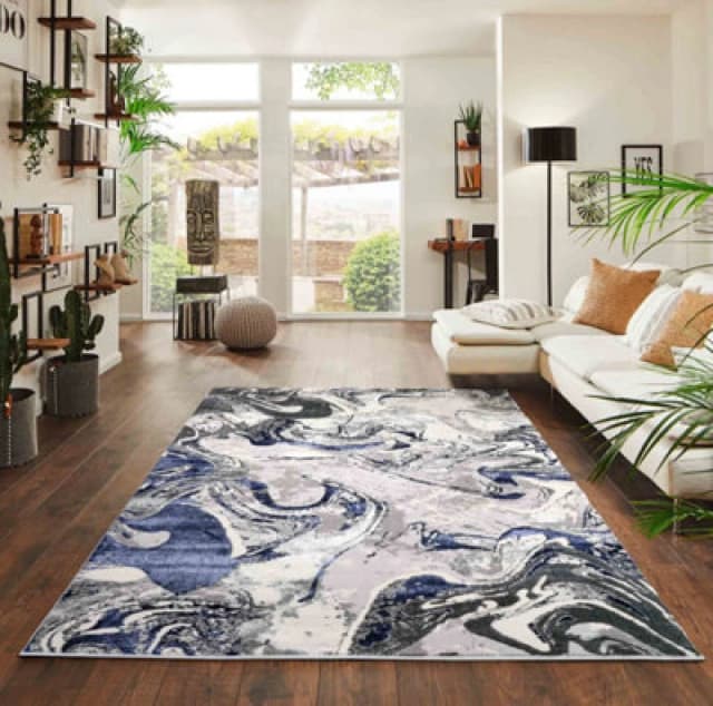 Solarius Modern Living Room Rug - Abstract Area Rugs Navy 120X170 Cm