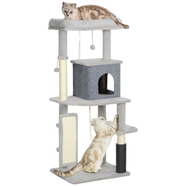 PawHut 132cm Cat Tree for Indoor Cats w/ Scratching Posts, Light Grey D30-842V01LG