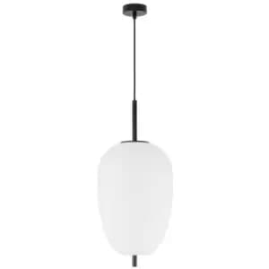 Netlighting Merano Kenora 27cm Globe Pendant Ceiling Light Black Metal, Opal Gla