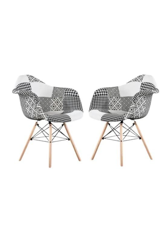 Life Interiors Life Interiors Set of 2 Patchwork Accent Chairs with Wooden Legs and Black Metal Wire Frame Multi One Size Unisex 5060847952929