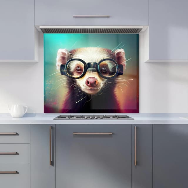 Warren Reed - Designer Ferret With Glasses Splashart Kitchen Splashback in Brown Size: 600mm x 750mm Brown Unisex 600mm x 750mm