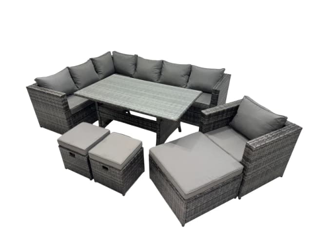 Fimous Outdoor PE Rattan Sofa Set with with Chair 3 Stool in Dark Grey Dark Grey Unisex