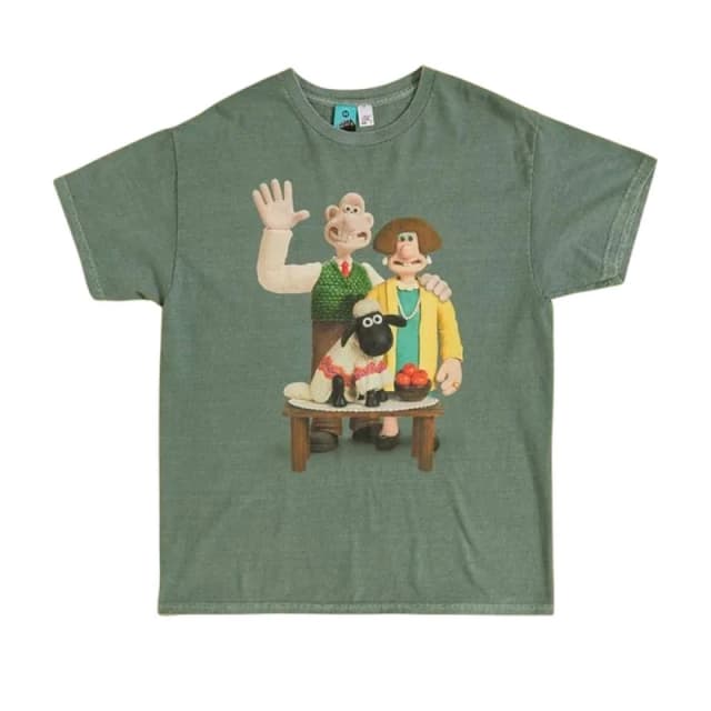 Wallace & Gromit Mens Vintage Wash Boxy T-Shirt in Green Size: Medium Green Male M