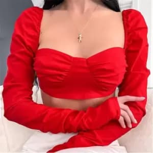 I Saw It First Bengaline Ruched Sleeve Bralet - Red