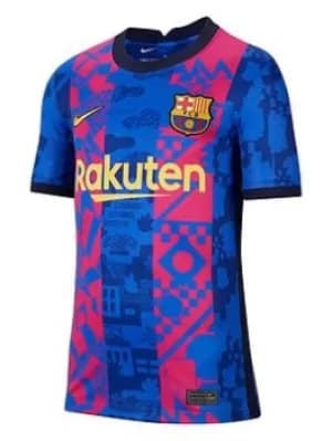 Nike Youth Barcelona 21/22 Third Short Sleeved Stadium Jersey, Blue, Size XL