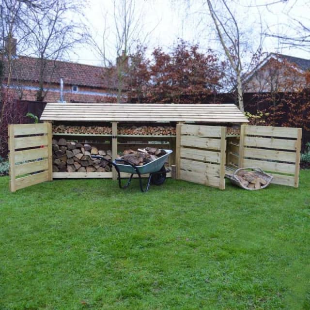 Rutland County Garden Furniture Ltd Empingham 4ft Log Store with Doors & Kindling Shelf, H128 cm, Green Green Unisex