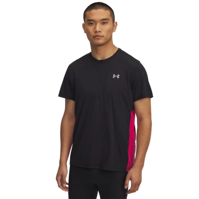 Under Armour Mens Trail Run Zipped Short-Sleeve Performance Top Black male L