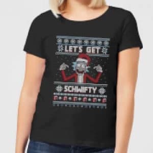 Rick and Morty Lets Get Schwifty Womens Christmas T-Shirt - Black