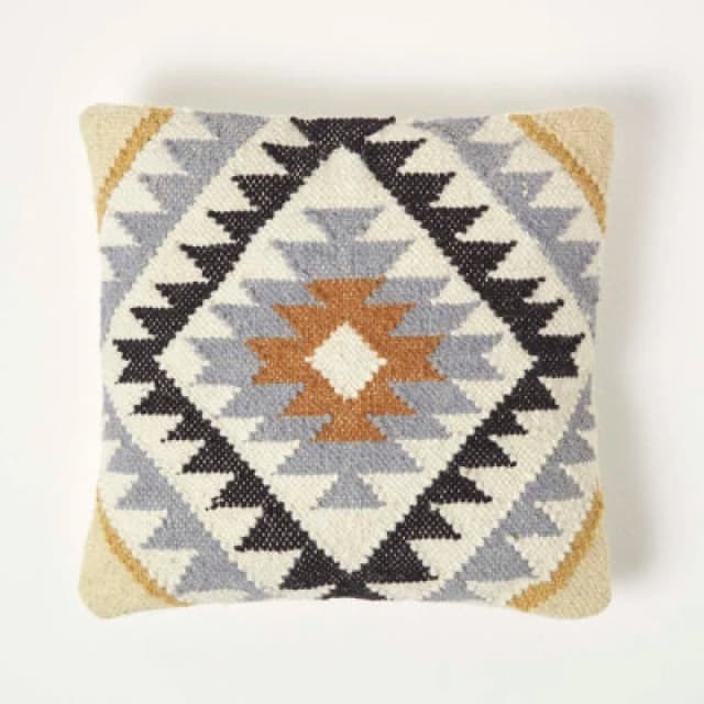 Homescapes Handwoven Kilim Cushion with Feather Filling Gold