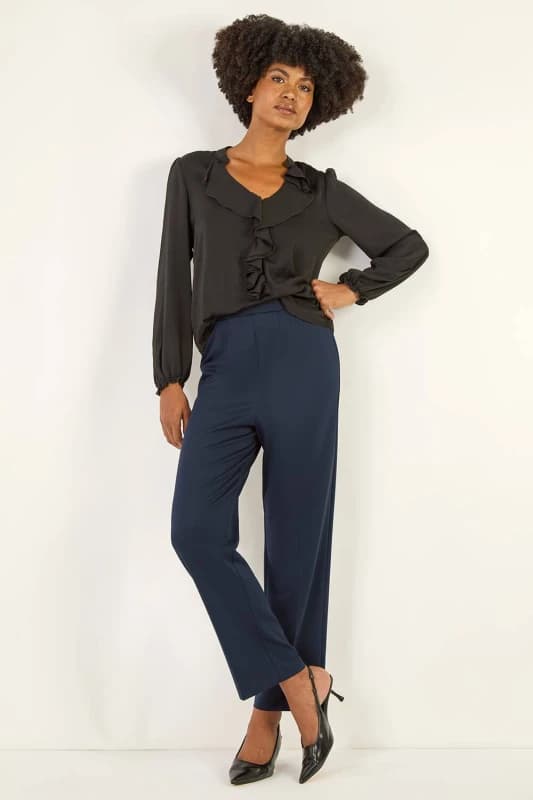 Roman Womens Straight Leg Ponte Trouser in Navy Size: 12 Navy Female 12