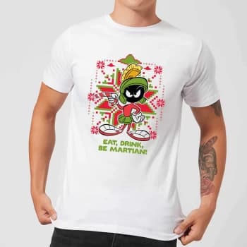 Looney Tunes Eat Drink Be Martian Mens Christmas T-Shirt - White - XS