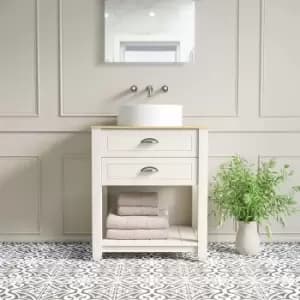650mm Cream Freestanding Countertop Vanity with Wood Effect Worktop and Basin - Kentmere