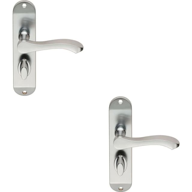 Loops 2x PAIR Scroll Lever Door Handle on Bathroom Backplate 180 x 40mm Satin Chrome Multi