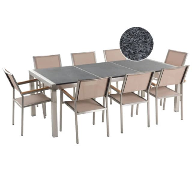 Beliani Garden Dining Set 8 Seater Grosseto Triple Plate Granite Polished Grey/ Beige