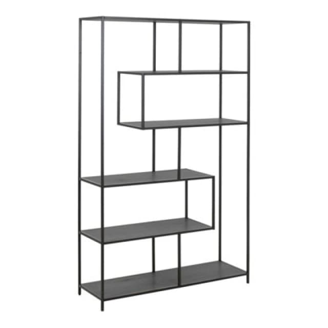 Furniture To Go Seaford Black Metal Large Asymmetrical Bookcase With 5 Black Shelves