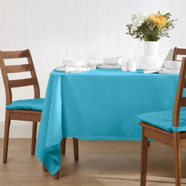 Homescapes Plain Cotton Tablecloth, 178cm x 300cm Blue