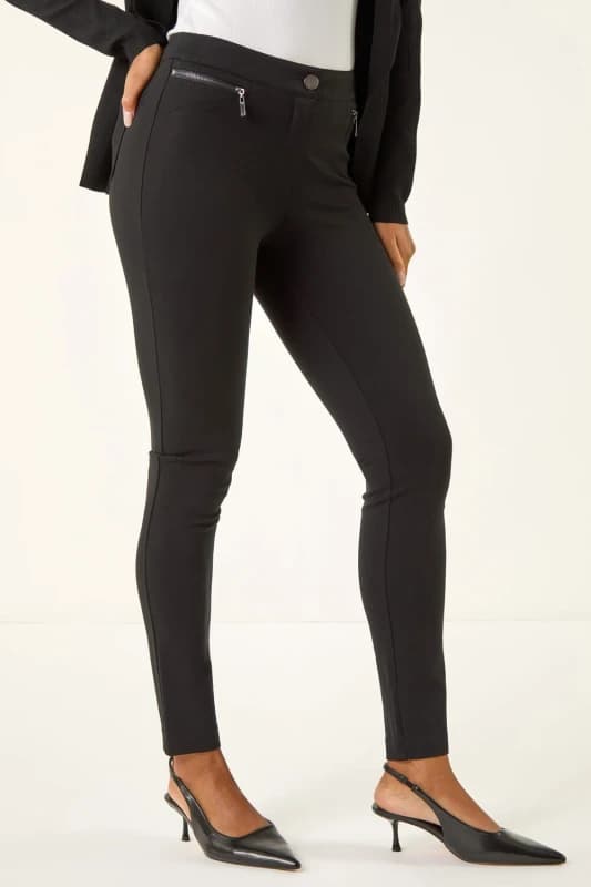 Roman Womens Zip Detail Stretch Trouser in Black Size: 12 Black Female 12