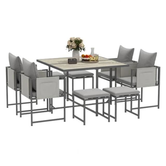 Outsunny 8 Seater Garden Dining Set, Cube Garden Furniture with Cushions Grey