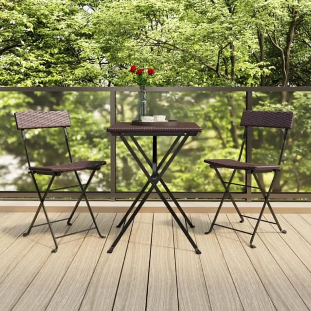 VIDAXL Folding Bistro Chairs 2 pcs Brown Poly Rattan and Steel Vidaxl 8720845689988