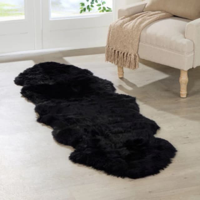 Native Natural Luxurious Double Black Sheepskin Rug