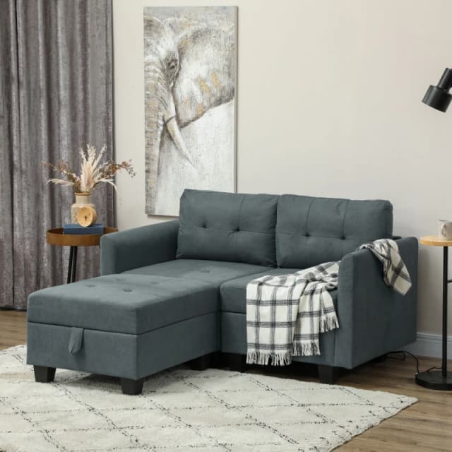 HOMCOM HOMCOM Modular Sectional Sofa with Storage, 2 Seater Sofa Set, Dark Grey Dark Grey One Size Unisex 5061025074693