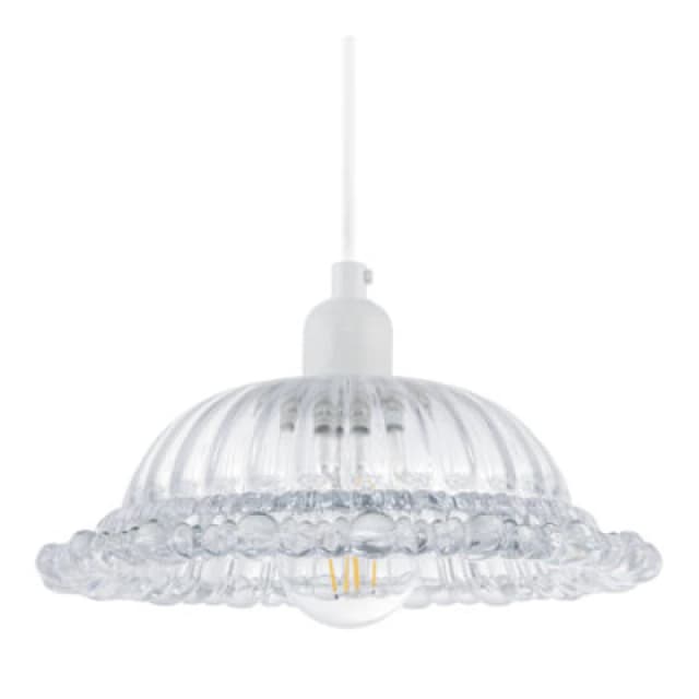 Happy Homewares Designer Clear Line Ribbed Glass Pendant Lamp Shade With Moulded Edge