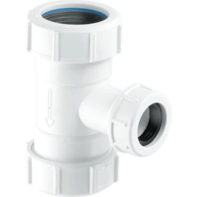 McAlpine V33T-FP Tee Piece with Universal Connection to flush pipe at both ends x 19/23mm Universal Connection White