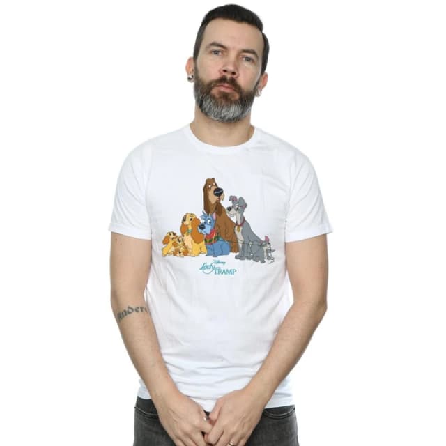 Disney Men Lady And The Tramp Classic Group T-Shirt in White Size: Small White S Male 5059400548723