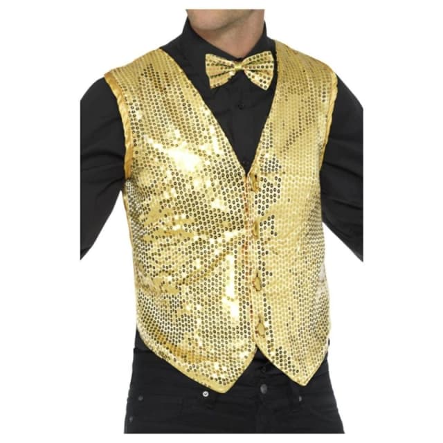 Smiffys Mens Sequin Costume Vest in Gold Size: Small Gold Male S