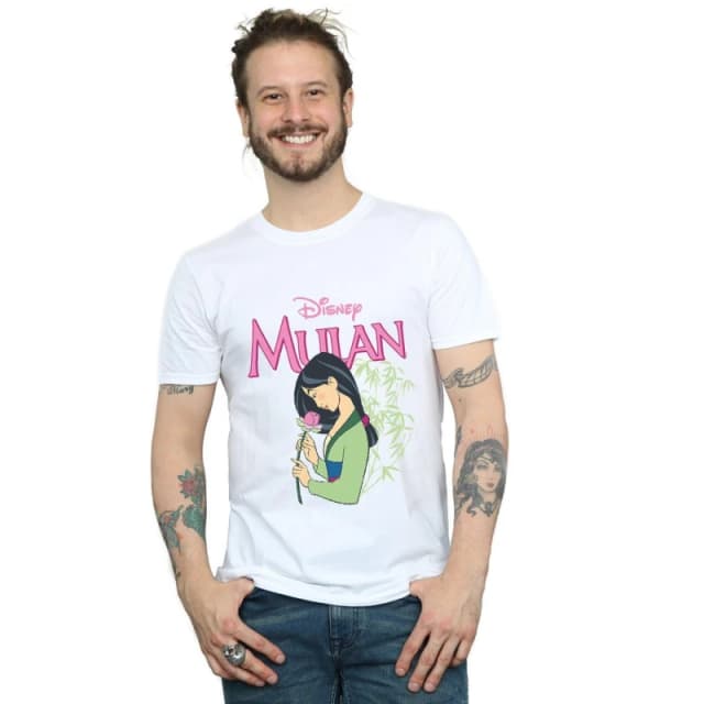 Disney Men Mulan Pink Magnolia T-Shirt in White Size: Small White S Male 5059308822901