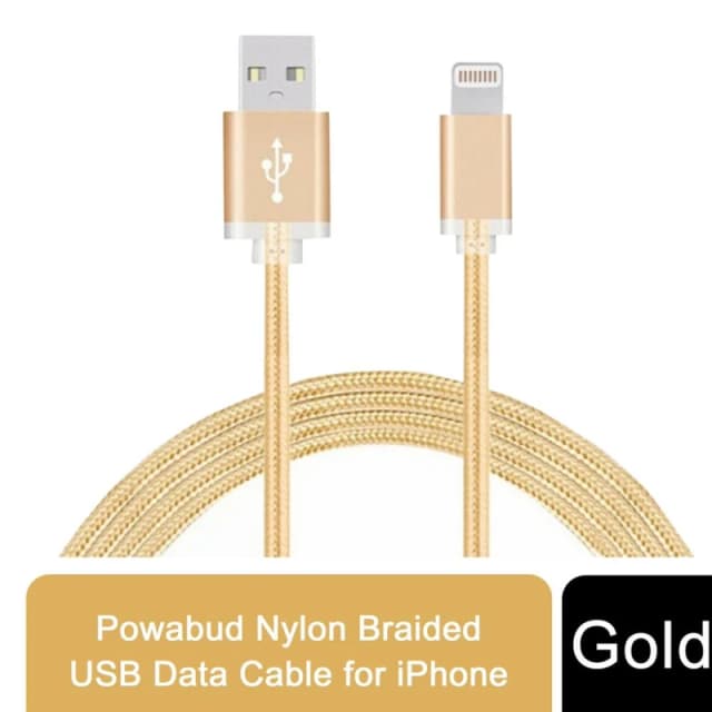 FX FX Powabud Nylon Braided USB Data Cable - Gold - Fast Charging - Compatible with iPhone & iPad