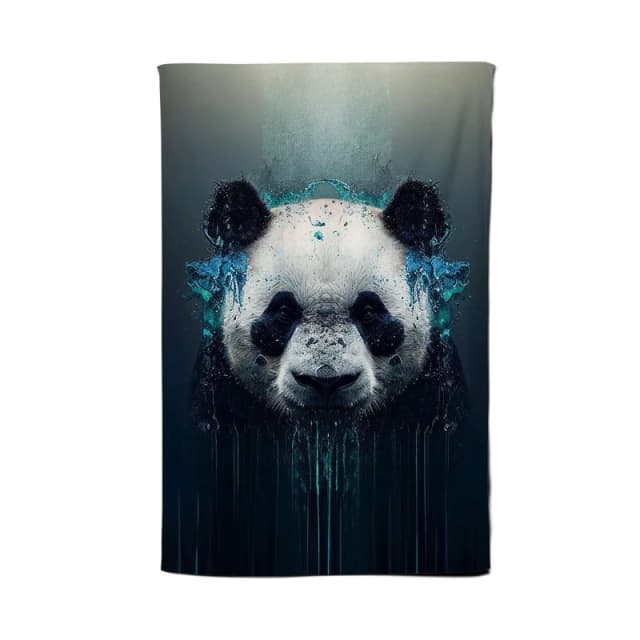 Warren Reed - Designer Panda Face Splashart Dark Background Tea Towel in Blue Blue Unisex
