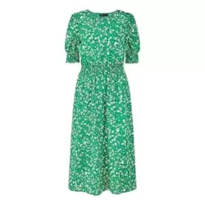 Mela London Green Floral Ruched Waist Midi Dress - Green