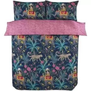Jungle Expedition Navy Single Duvet Cover Set, Reversible Bedding Bed Quilt Set - Navy
