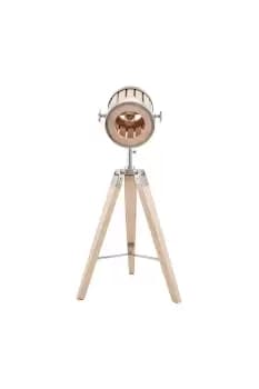 Silver Metal and Natural Wood Marne Head Slatted Tripod Floor Lamp