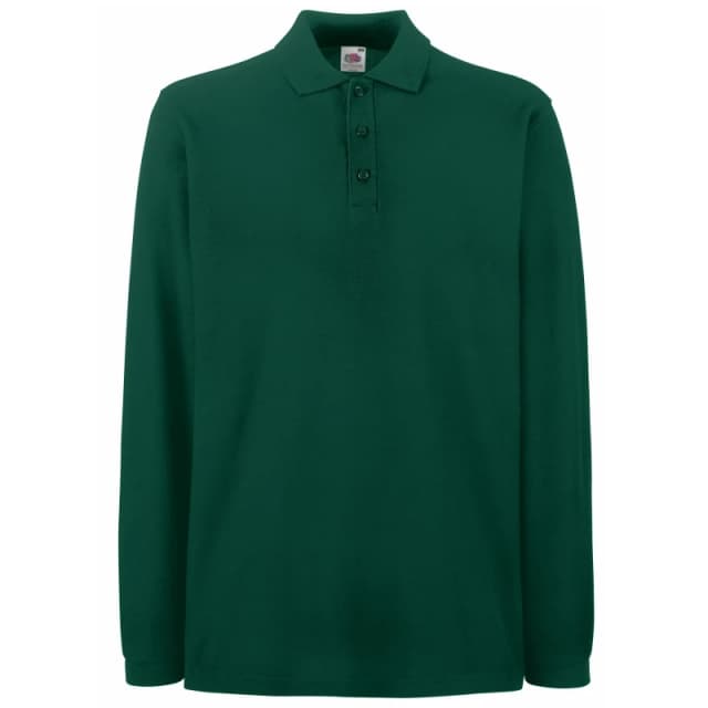 Fruit Of The Loom Fruit of the Loom Men Premium Long Sleeve Polo Shirt in Green Size: Small Green S Male 5055747700190