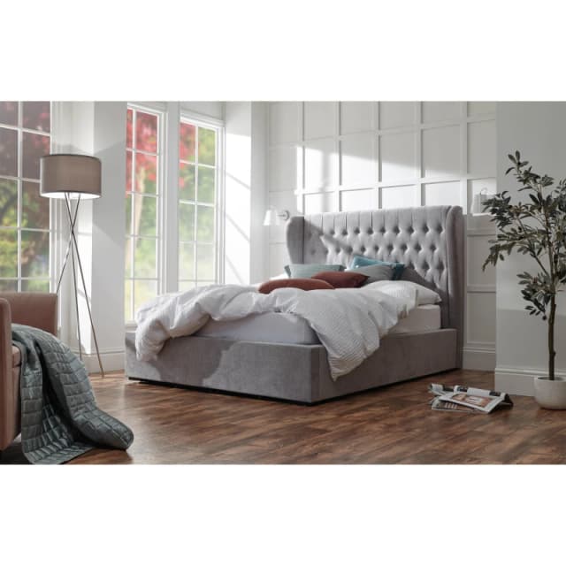 GFW Dakota Double Ottoman Platinum Bed & Bonnel Mattress, Grey DKT46PLSB
