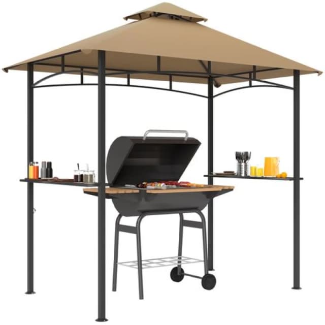 Outsunny Outdoor Double-tier BBQ Gazebo Shelter Grill Canopy Barbecue Tent, Cream 84C-266V00KK