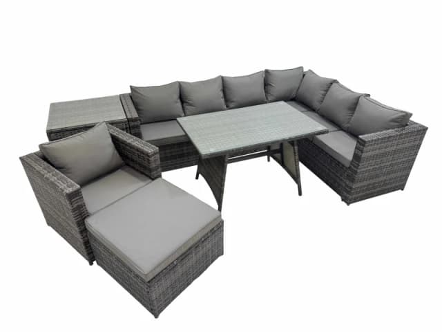 Fimous Patio Furniture Sets with Dining Table Chair Big Stool Side Table in Dark Grey Dark Grey Unisex