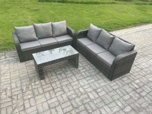 Fimous Patio Garden Furniture Sets Wicker Outdoor Rattan Furniture Sofa Sets with Rectangular Coffee Table Dark Grey