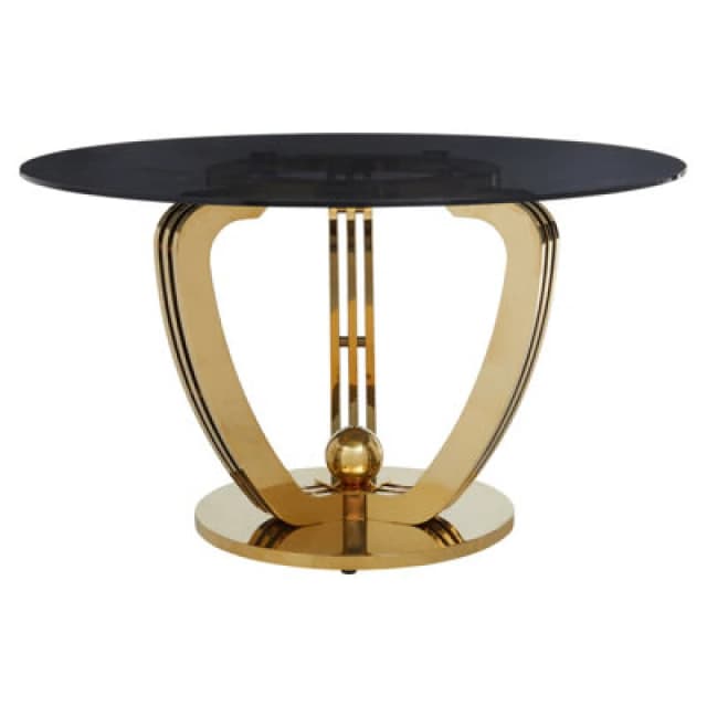 Premier Housewares Interiors By Premier Grey Tempered Glass Dining Table, Brushed Gold Stainless Steel Frame, Modern Cross-Brace Design Dining Table