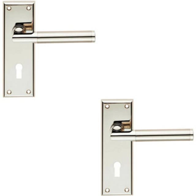Loops 2x Round Bar Section Handle on Lock Backplate 150 x 50mm Polished Satin Nickel Metallics