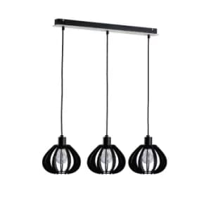 Nicoleta Bar Pendant Ceiling Light Black And Natural, 62cm, 3x E27